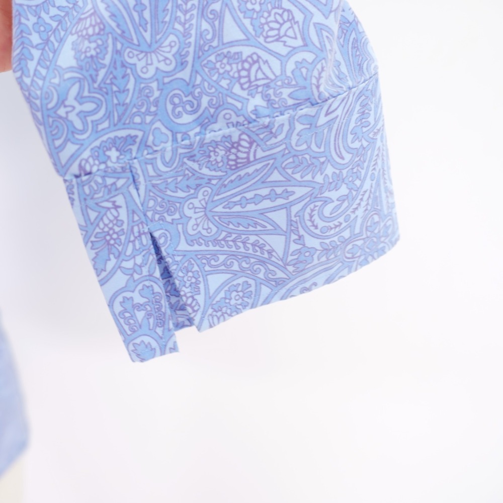 Land's End 4 Blue Baroque Paisley Collared Button Front 3/4 Sleeve Shirt Top - Picture 3 of 8
